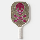 Roze en Silver Skull Glitter  Hoest Pickleball Paddle (Achterkant)