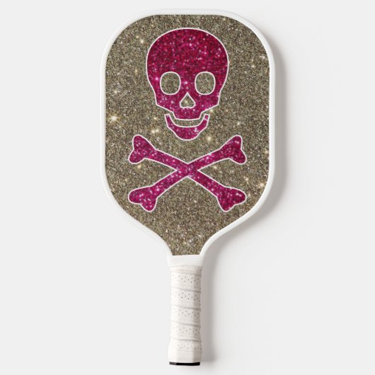 Roze en Silver Skull Glitter  Hoest Pickleball Paddle (Achterkant)