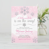 Roze en Silver Snowflake Baby shower Uitnodiging (Staand voorkant)