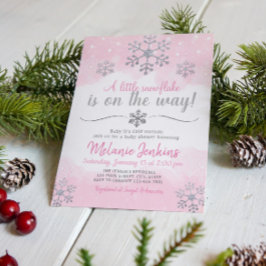 Roze en Silver Snowflake Baby shower Uitnodiging