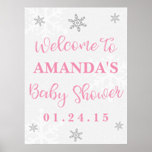 Roze en Silver Snowflake Baby shower Welkomstteken Poster