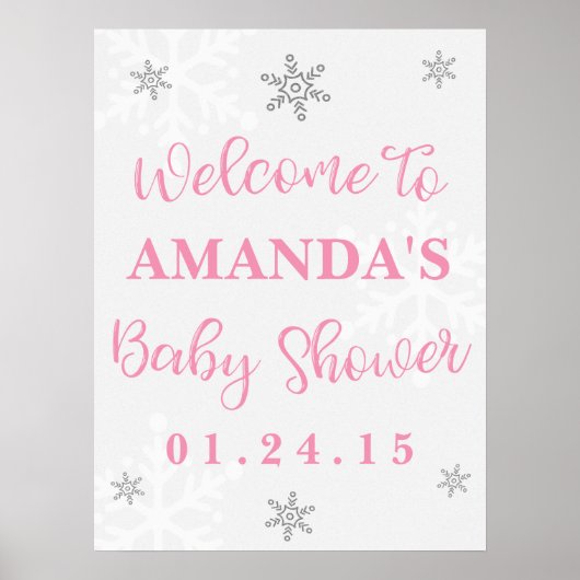 Roze en Silver Snowflake Baby shower Welkomstteken Poster (Voorkant)