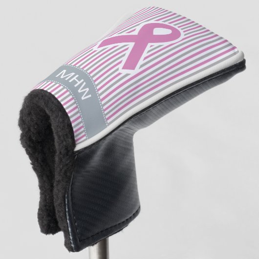 Roze en Silver Stripes aangepaste monogram putter  Golfheadcover (3/4 voorkant)
