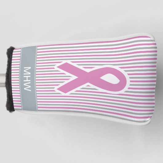 Roze en Silver Stripes aangepaste monogram putter  Golfheadcover (Voorkant)