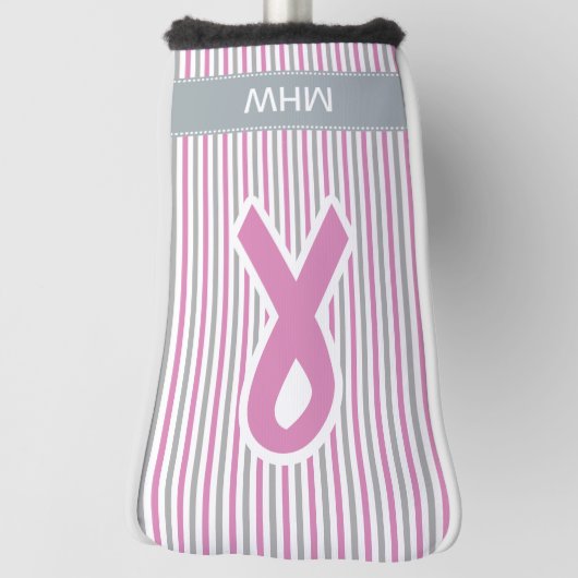 Roze en Silver Stripes aangepaste monogram putter  Golfheadcover (Draai 90)