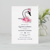 Roze en Silver Swan Quinceañera Folie Uitnodiging (Staand Voorkant)