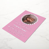 Roze en Silver Wreath Baby Photo Naming-ceremonie Folie Uitnodiging (Gedraaid)