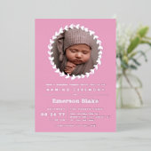 Roze en Silver Wreath Baby Photo Naming-ceremonie Folie Uitnodiging (Staand Voorkant)