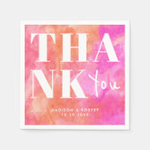 Roze en Sinaasappel Abstract vet Dank u bruiloft Servet (Voorkant)