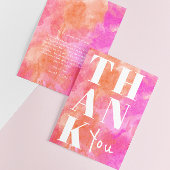 Roze en Sinaasappel Abstracte Waterverf Bold Weddi Bedankkaart