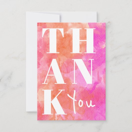 Roze en Sinaasappel Abstracte Waterverf Bold Weddi Bedankkaart (Voorkant)