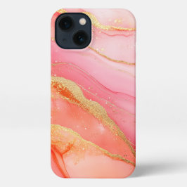 Roze en sinaasappel Alcohol Art Girly Gold iPhone 13 Hoesje