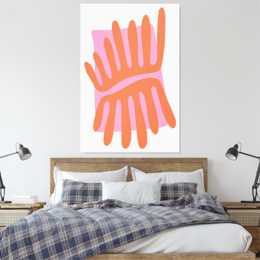 Roze en Sinaasappel bladeren Matisse geïnspireerd Canvas Afdruk (Insitu (Slaapkamer))