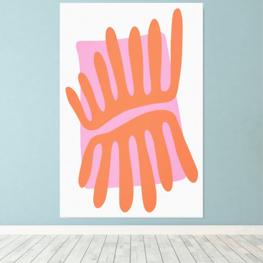 Roze en Sinaasappel bladeren Matisse geïnspireerd  Canvas Afdruk (Insitu (Houten vloer))
