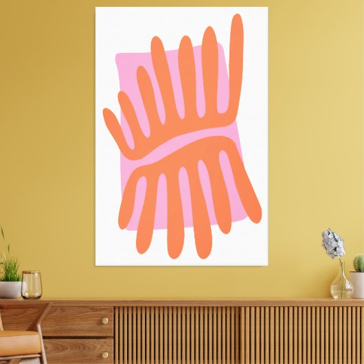 Roze en Sinaasappel bladeren Matisse geïnspireerd Canvas Afdruk (Insitu (Woonkamer))