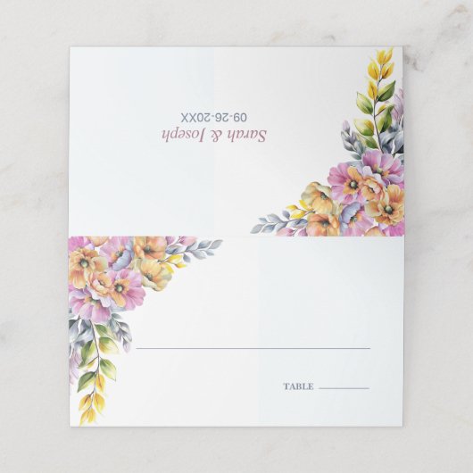 Roze en Sinaasappel Bloemen Trouwplaats Kaart Plaatskaartje (Buitenkant ongevouwen)