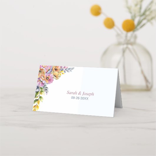 Roze en Sinaasappel Bloemen Trouwplaats Kaart Plaatskaartje (Achterkant)