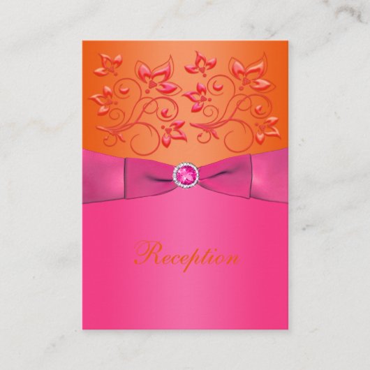 Roze en Sinaasappel Bloemen Trouwruimte Kaart (Voorkant)