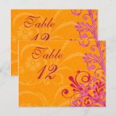 Roze en Sinaasappel Bloemen Trouwtafel Kaarten (Voorkant / Achterkant)