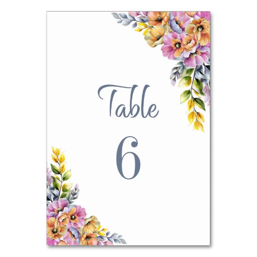 Roze en Sinaasappel Bloemen Trouwtafel Nummer Kaart (Voorkant)