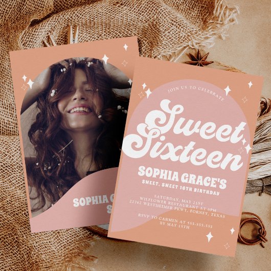 Roze en Sinaasappel Boho Arch & Photo Retro Sweet Kaart