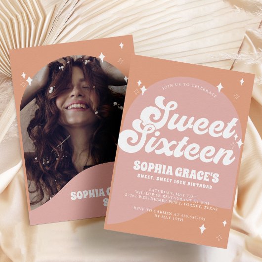 Roze en Sinaasappel Boho Arch & Photo Retro Sweet  Kaart