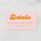 Roze en Sinaasappel Boho Retro 70s Wedding Details Informatiekaartje (Voorkant)