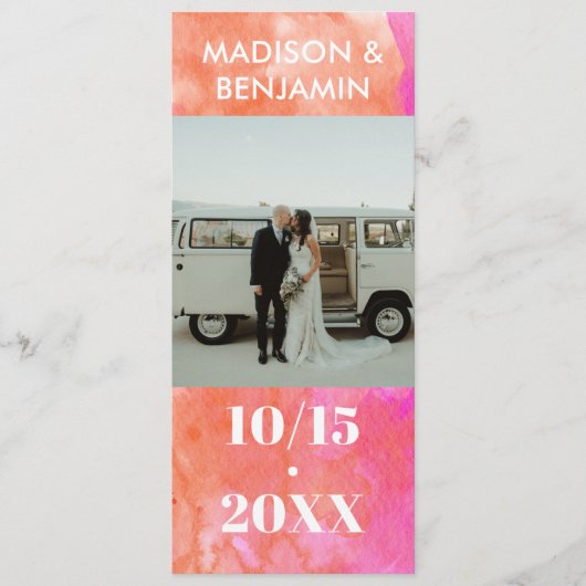 Roze en Sinaasappel en wit foto minimalistische br Programmakaart (Voorkant)