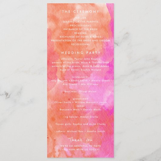 Roze en Sinaasappel en wit foto minimalistische br Programmakaart (Achterkant)