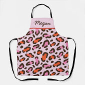 Roze en Sinaasappel Leopard Animal Print Custom Schort (Voorkant)