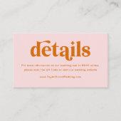 Roze en Sinaasappel Retro Wedding Details QR Code Informatiekaartje (Voorkant)