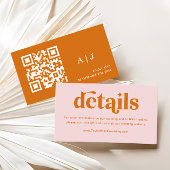 Roze en Sinaasappel Retro Wedding Details QR Code Informatiekaartje