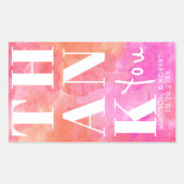 Roze en Sinaasappel Vet Dank u Wedding Favoriet Rechthoekige Sticker (Voorkant)