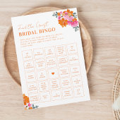 Roze en Sinaasappel Vind de Gast Bruids Bingo Game Kaart