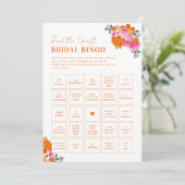 Roze en Sinaasappel Vind de Gast Bruids Bingo Game Kaart (Staand voorkant)