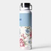 Roze en Sky Blue Floral en Polka Dots Waterfles (Achterkant)