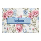 Roze en Sky Blue Floral - Polka Dot - Monogrammed Kussensloop (Voorkant-Links)