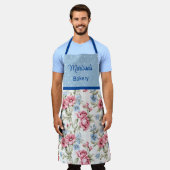 Roze en Sky Blue Floral - Polka Dots Monogrammed Schort (Gedragen)