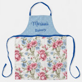 Roze en Sky Blue Floral - Polka Dots Monogrammed Schort (Voorkant)