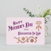 Roze en sloppenwijk Moederdag tot dochter in de we Folie Feestdagenkaart (Staand Voorkant)