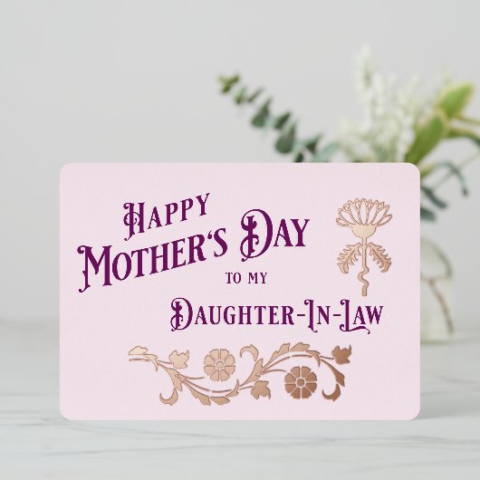 Roze en sloppenwijk Moederdag tot dochter in de we Folie Feestdagenkaart (Staand Voorkant)