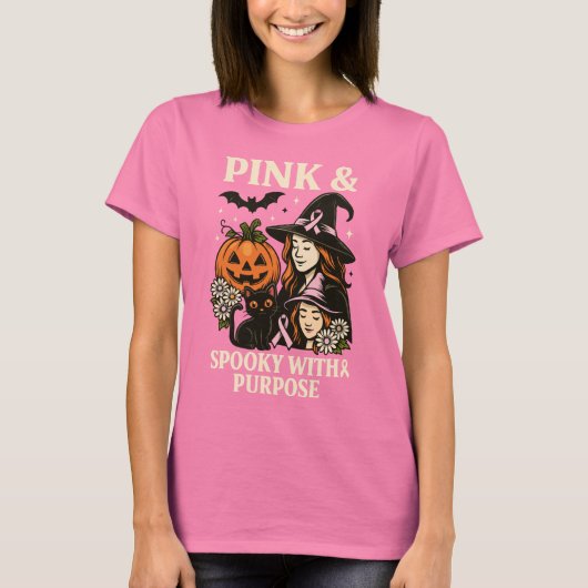 Roze en spookachtig met een doel - Halloween T-shirt (Voorkant)