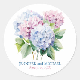 Roze en Stofblauwe Hortensia Huwelijkscirkel Ronde Sticker