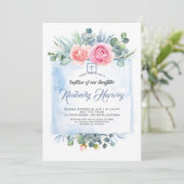 Roze en Stoffig Blauw Bloemen Elegante Dop Kaart (Staand voorkant)