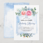 Roze en Stoffig Blauw Bloemen Elegante Dop Kaart (Voorkant / Achterkant)