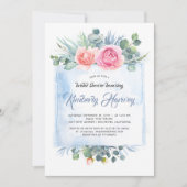 Roze en Stoffig Blauw Bloemen Vrijgezellenfeest Kaart (Voorkant)