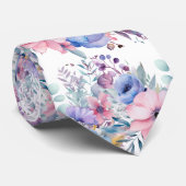 Roze en stoffig blauwe bloemendassen stropdas (Opgerold)