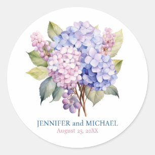 Roze en stoffig blauwe Hortensia Huwelijkscirkel Ronde Sticker