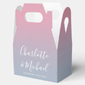 Roze en stoffig blauwe Ombre Elegante Script Bruil Bedankdoosjes (Geopend)
