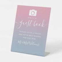 Roze en stoffig blauwe Ombre Script Foto gastboek